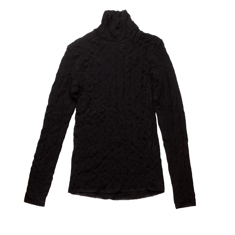 Black Textured Woolen Turtleneck Blouse Flat Lay Front View