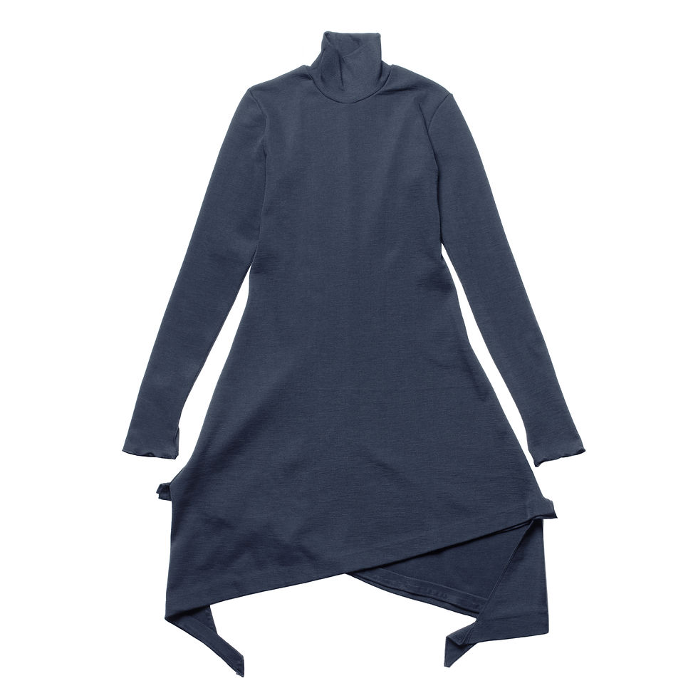 Blue Woolen Asymmetric Dress Flat Lay Front View