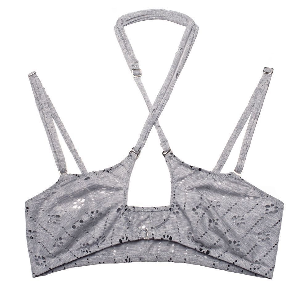 Thumbnail: Light Gray Cotton Breeze Cutout Bralette Flat Lay Front View