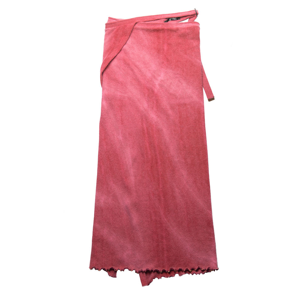 Salmon Red Angora Wool Wrap Midi Skirt Flat Lay Back View