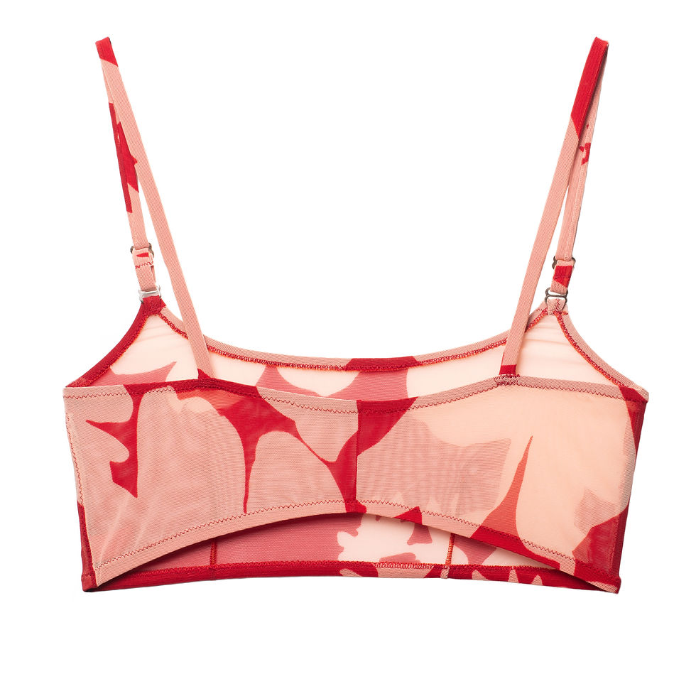 Thumbnail: NUDE & RED LEAFY PRINT BRALETTE + THONG