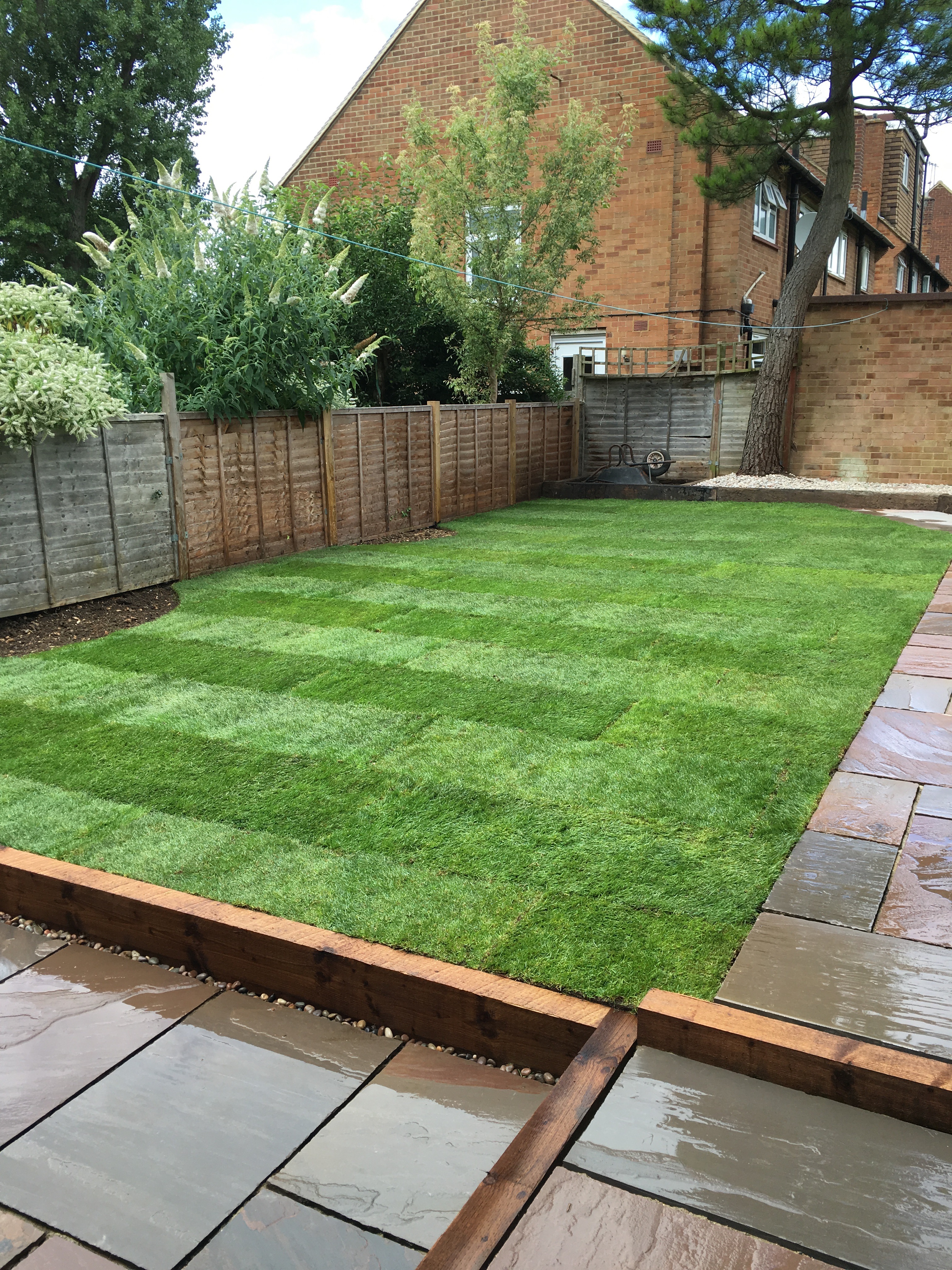 Limestone patio and steps in Bushey