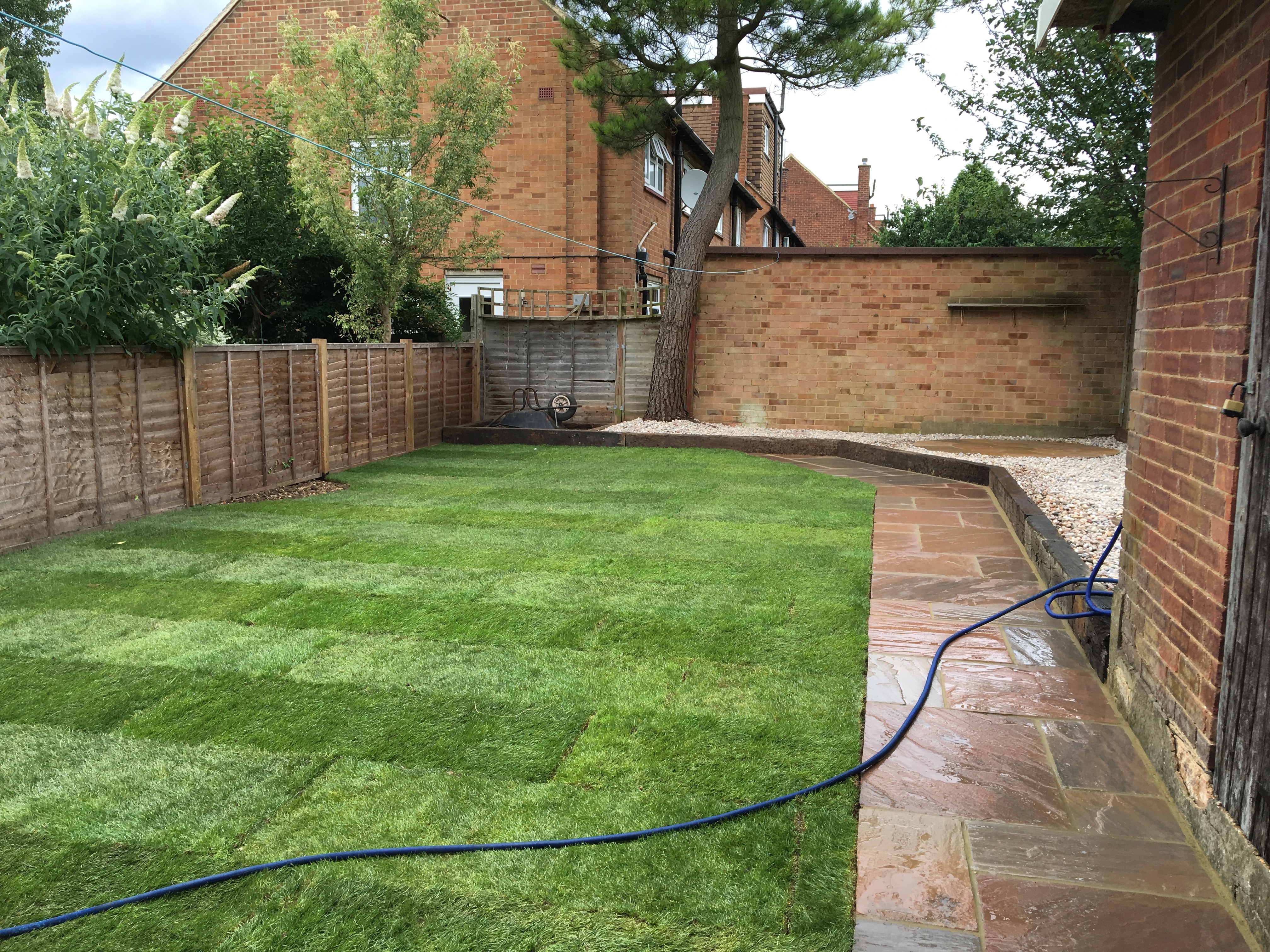 Limestone patio and steps in Bushey