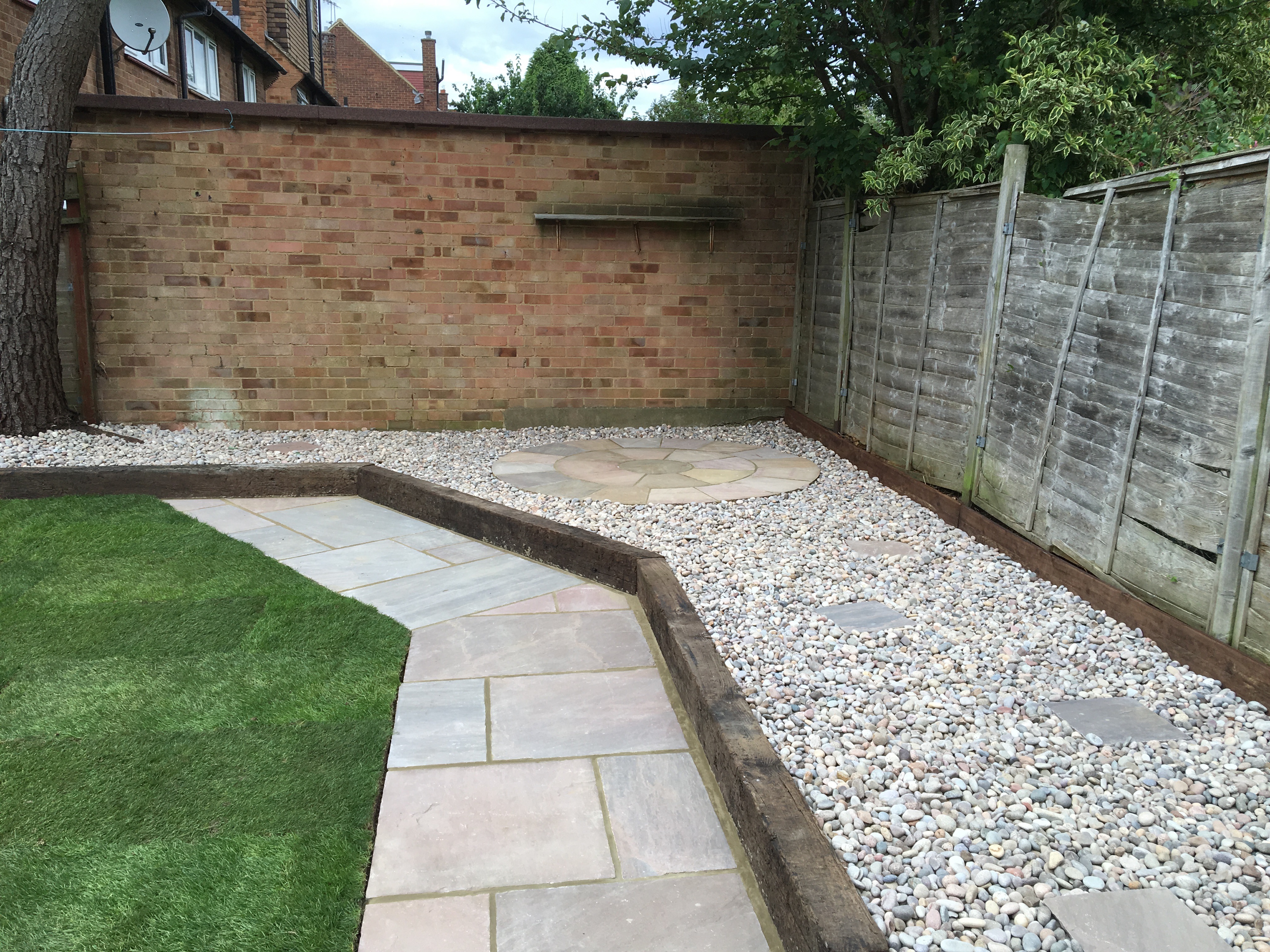 Limestone patio and steps in Bushey