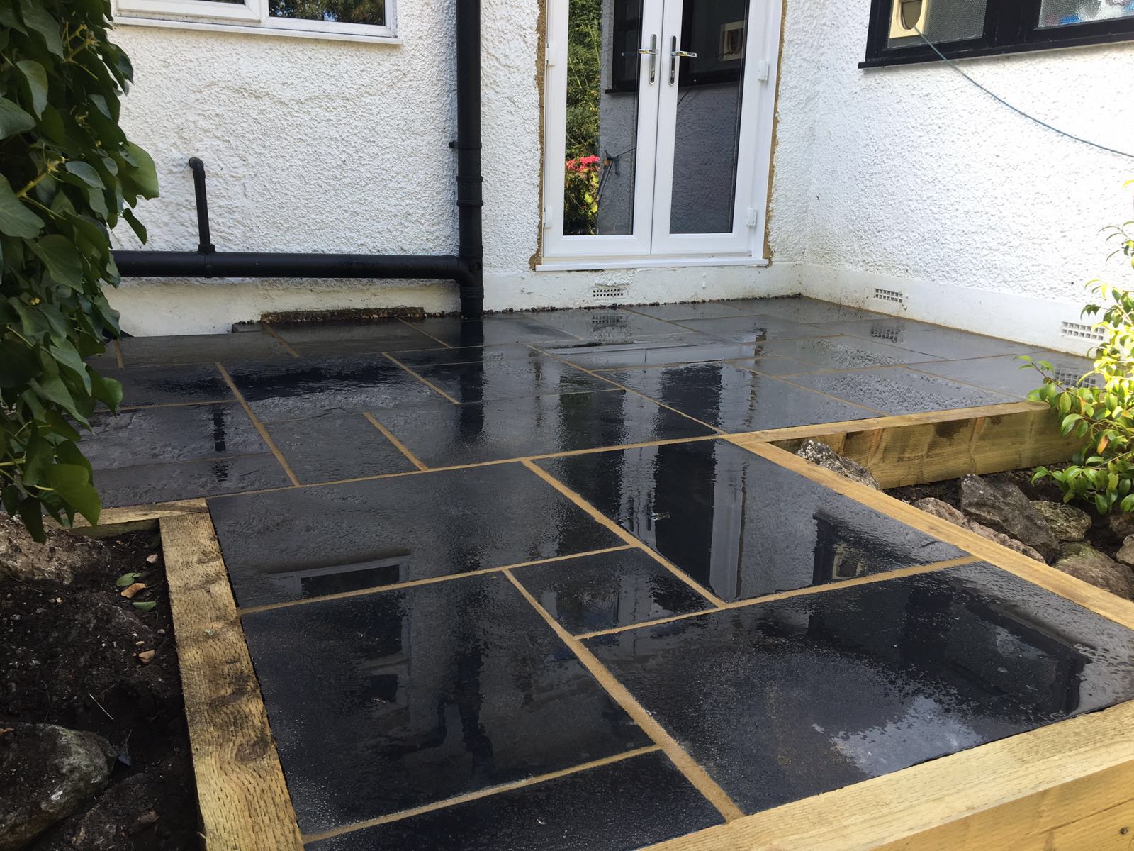 Limestone patio and steps in Bushey