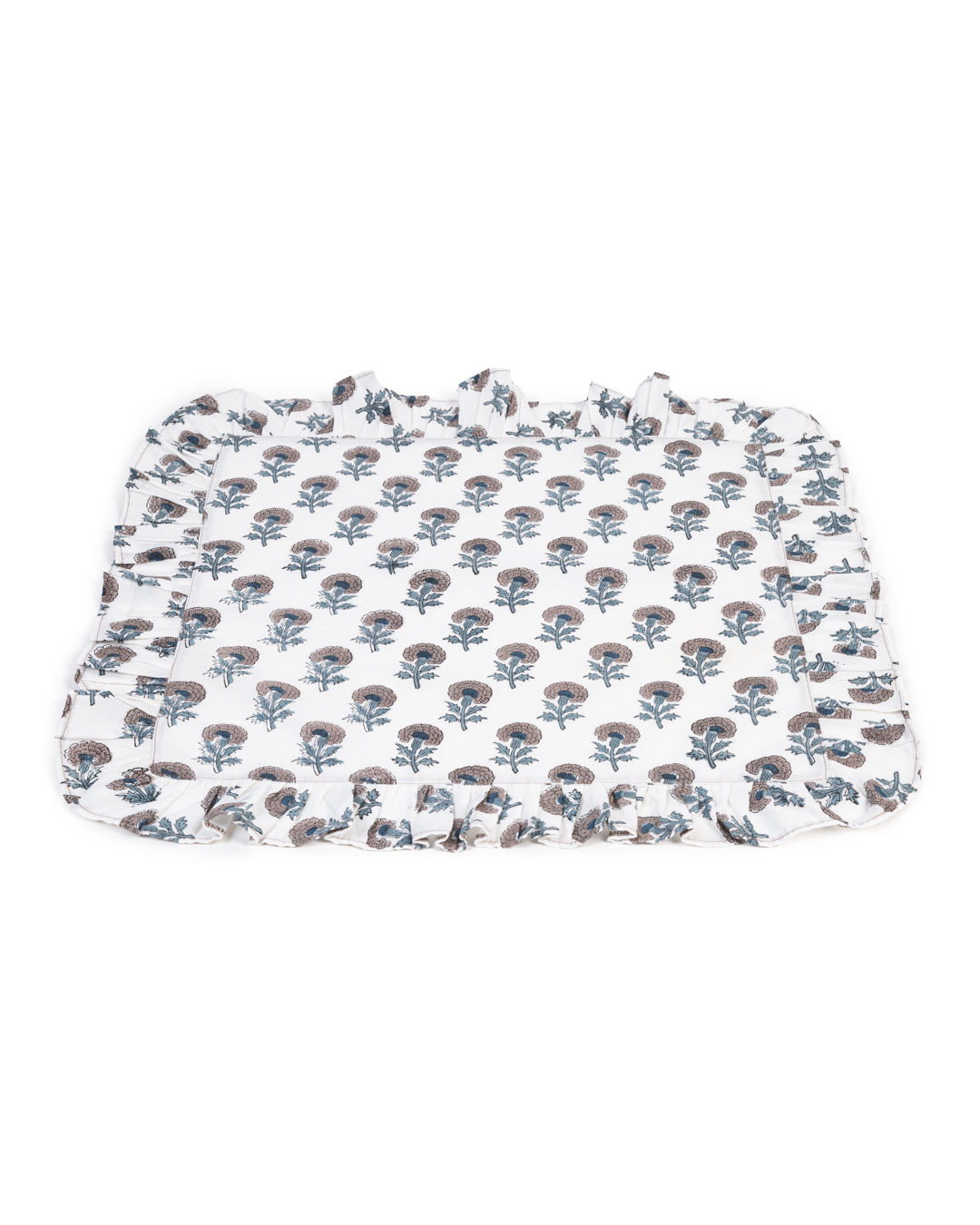 Jogo Americano Blockprint Babado Branco Floral