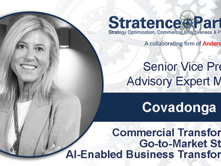 Welcome announcement introducing Covadonga Pérez to Stratence Partners as Senior Vice President – Advisory Expert Member.