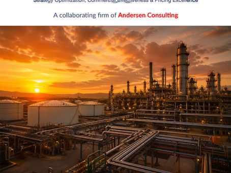 Industrial oil refinery at sunset with complex pipelines and storage tanks representing commercial complexity and operational scale