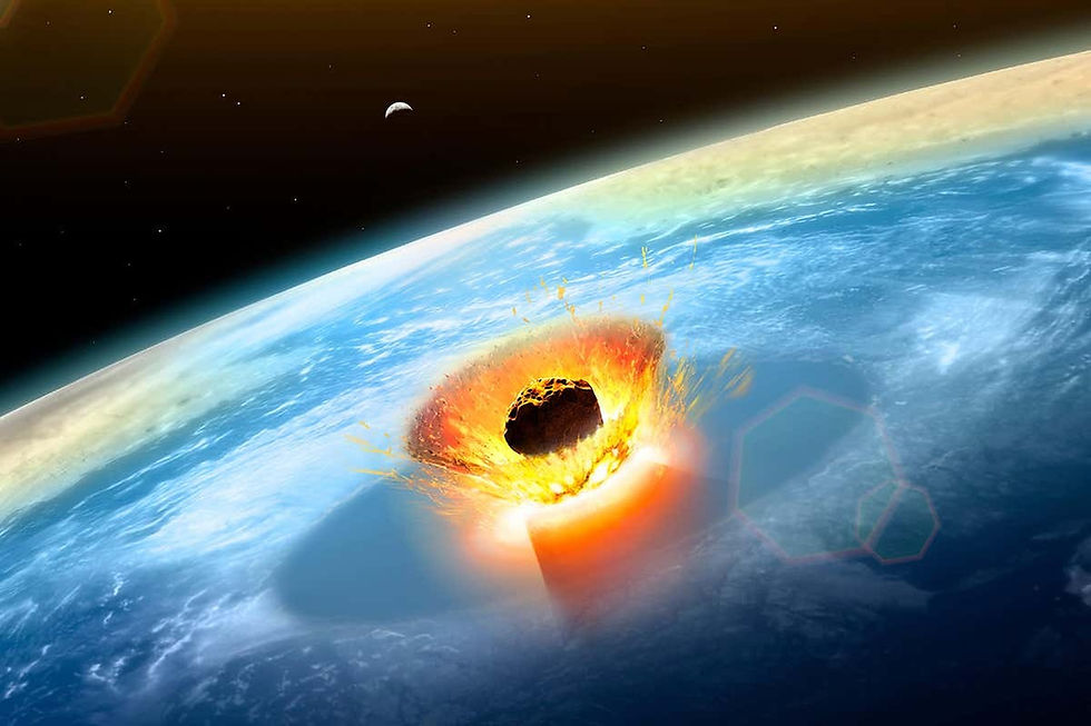 Illustration of a large asteroid striking Earth, used as a metaphor for the Chicxulub event — symbolizing how AI is reshaping and disrupting commercial strategy at global scale.