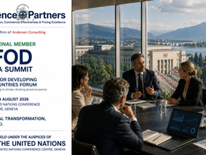 Executive business meeting overlooking the United Nations headquarters in Geneva, symbolizing leadership, strategic decision-making, Commercial Transformation, and AI-powered business performance as global executives prepare to discuss the future of business at the AI Forum for Developing Countries Geneva Summit.