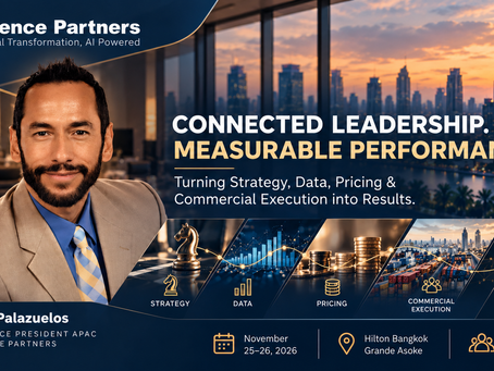 Executive commercial decision-making visual connecting strategy, data intelligence, pricing and commercial execution, representing the multidisciplinary leadership discussion at NextGen CXO Week 2026 in Bangkok