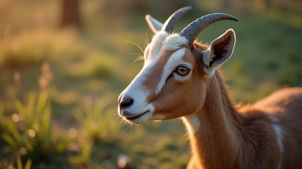 High angle view of a healthy goat inspecting its surroundings