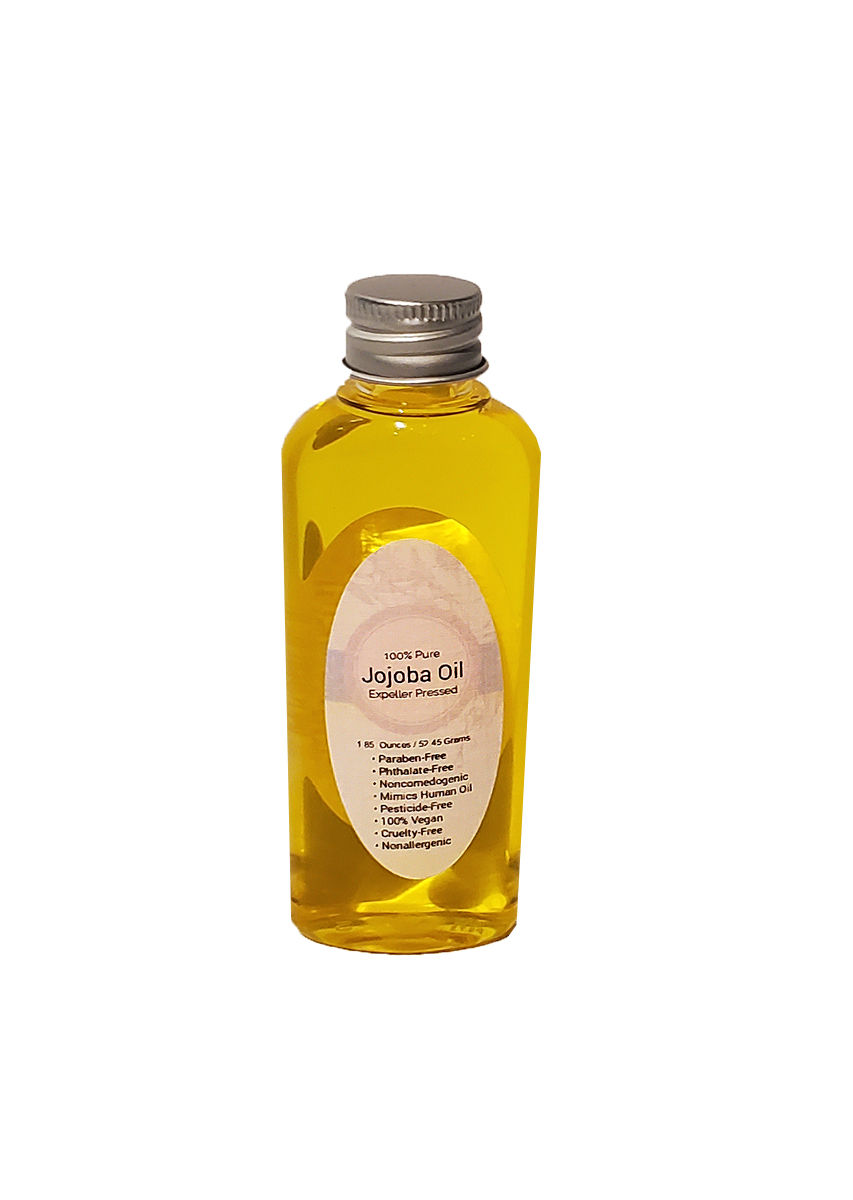 small clear bottle of jojoba oil