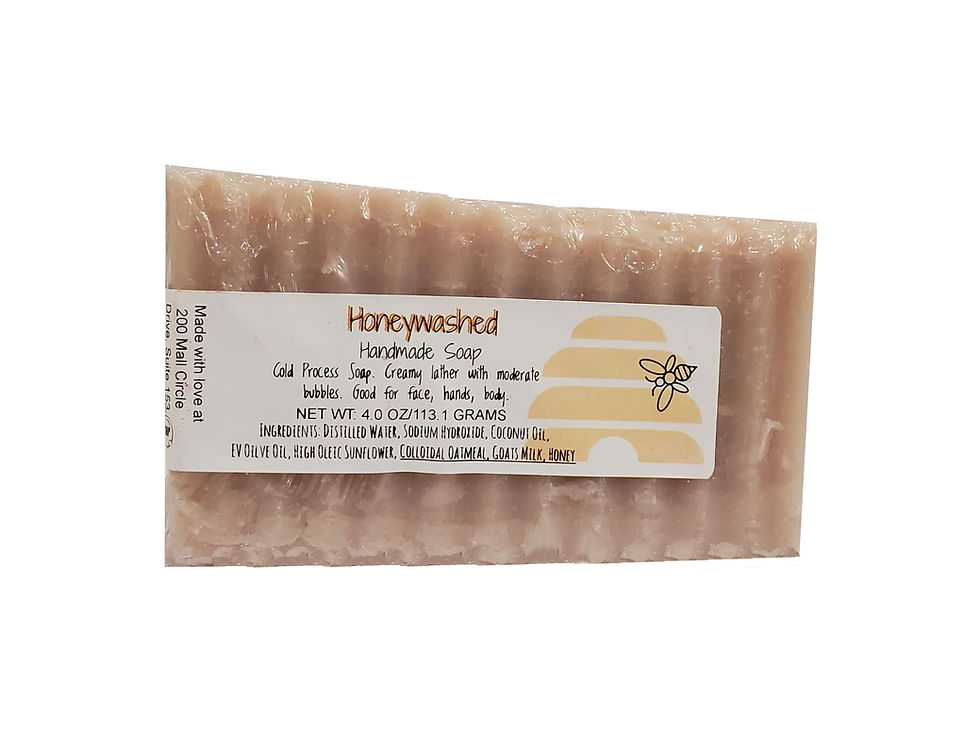 Thumbnail: Cold Process bar soap in peachy color scented with honey. Contains colloidal oatmeal, honey, and goat's milk.