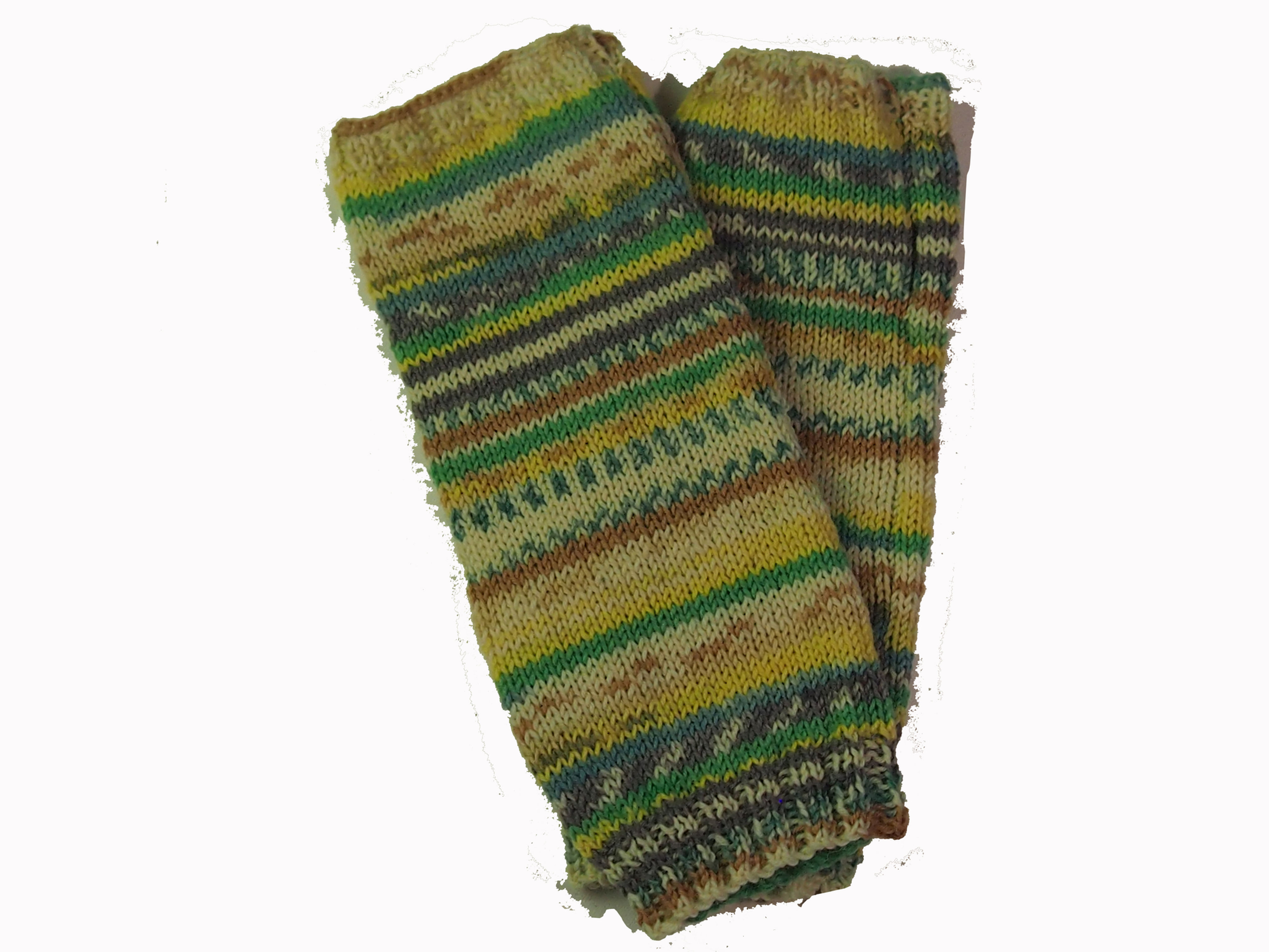 Green, Yellow and Bone Fingerless Gloves