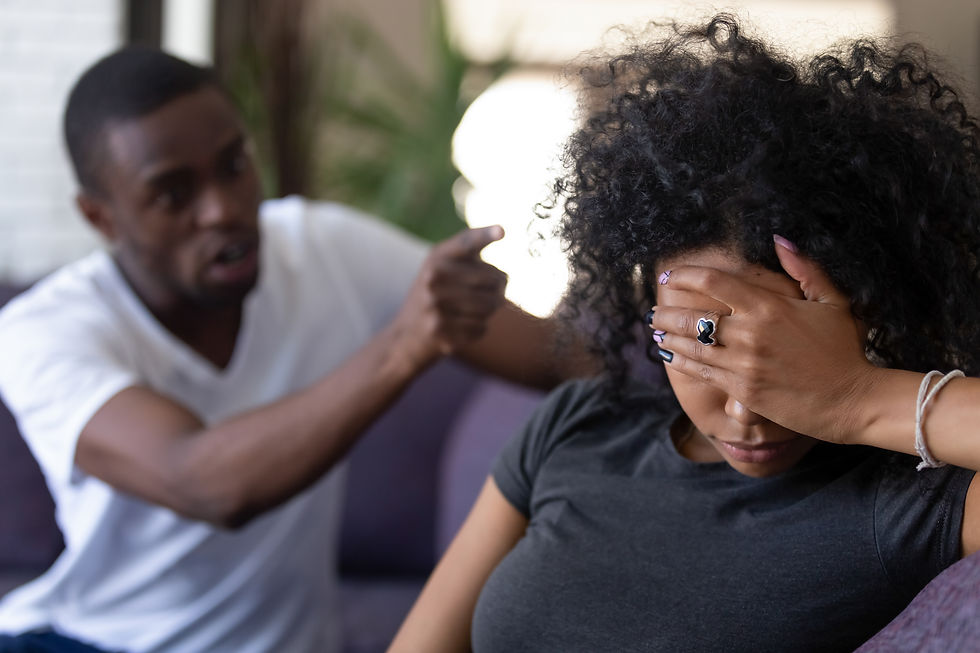 Black man pointing a black woman in argument