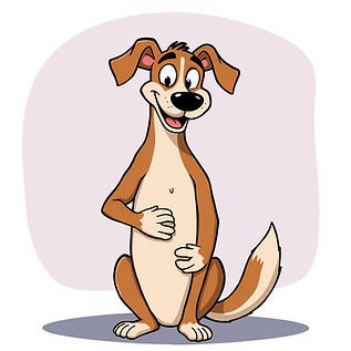 A content dog sat on his back legs rubbing his stomach