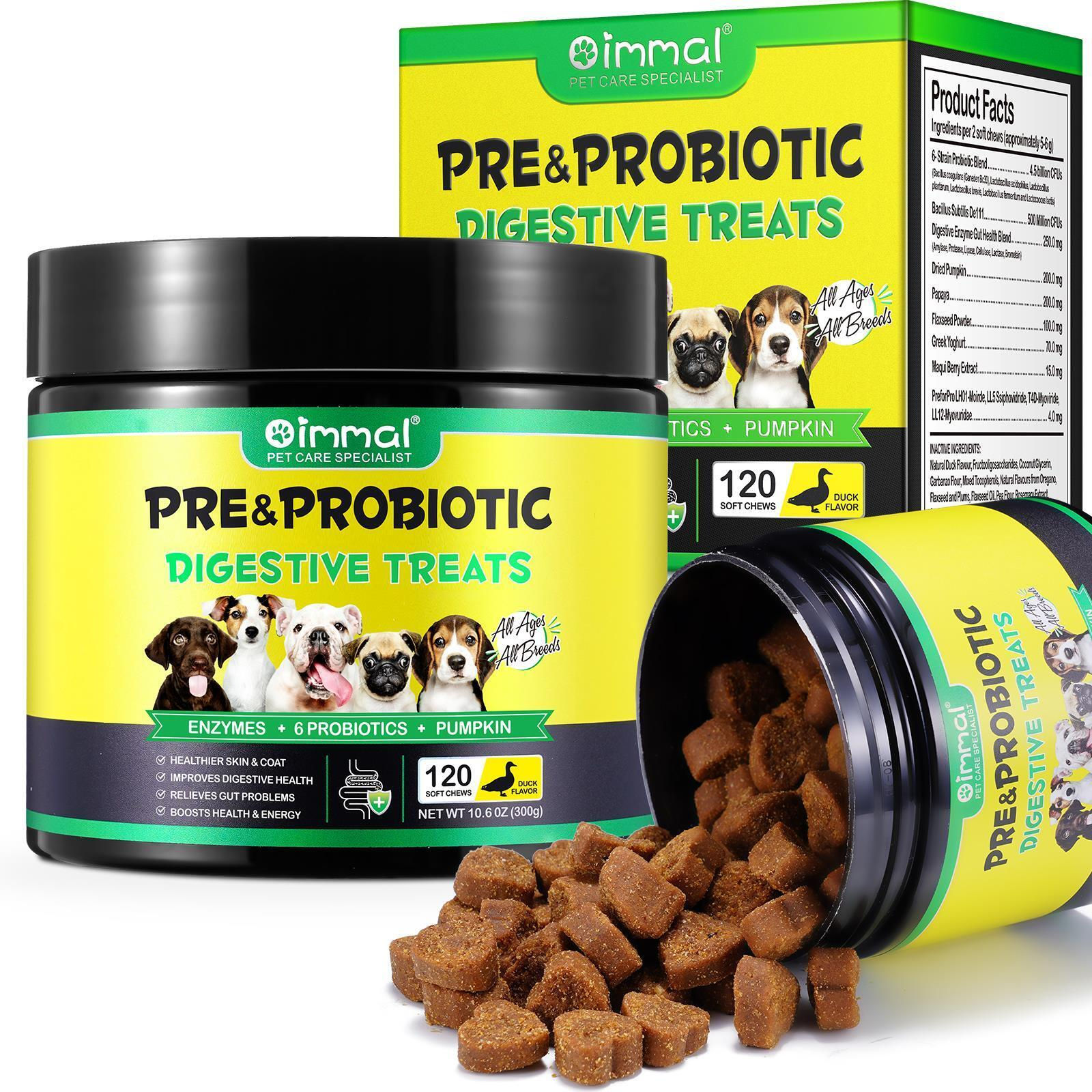 Oimmal Pre & Probiotic Digestive Treats for Dogs 120 Duck Chews