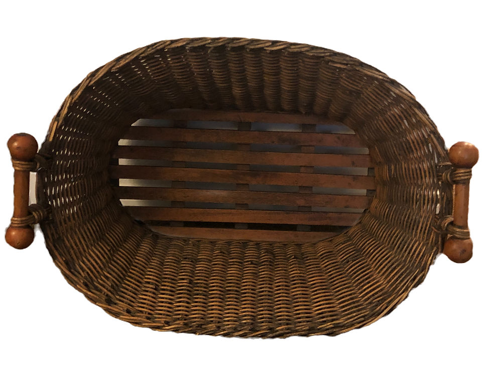 Oversized Antique French Boulangerie Shop Basket Wood Slatted Bottom