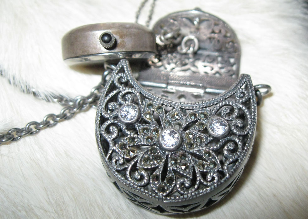 Thumbnail: Vintage Silver and Marcasite Mini Purse Watch Pendant Necklace