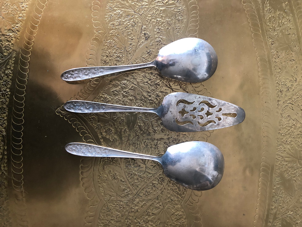 Thumbnail: Stieff Rose Sterling  Silver Serving Spoons and a Cake Server