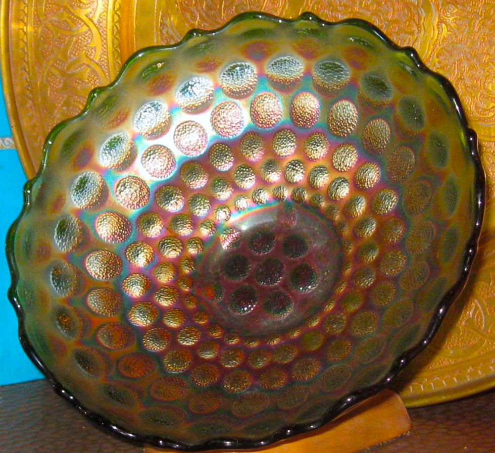 Fenton Carnival Green Stipple Coin Dot Scalloped Edge Candy Bowl