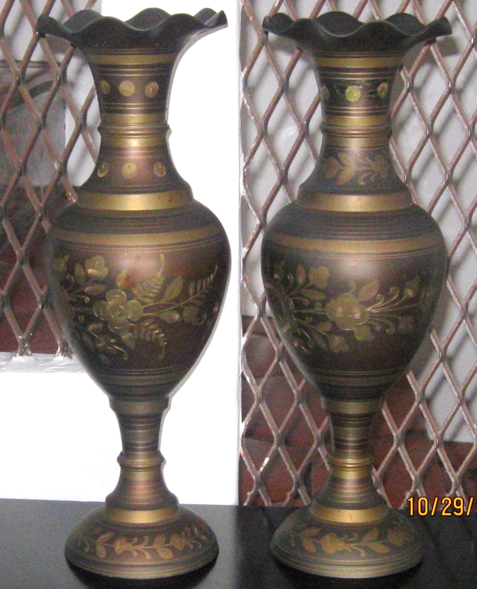 Bronze And Brass Vase Pair