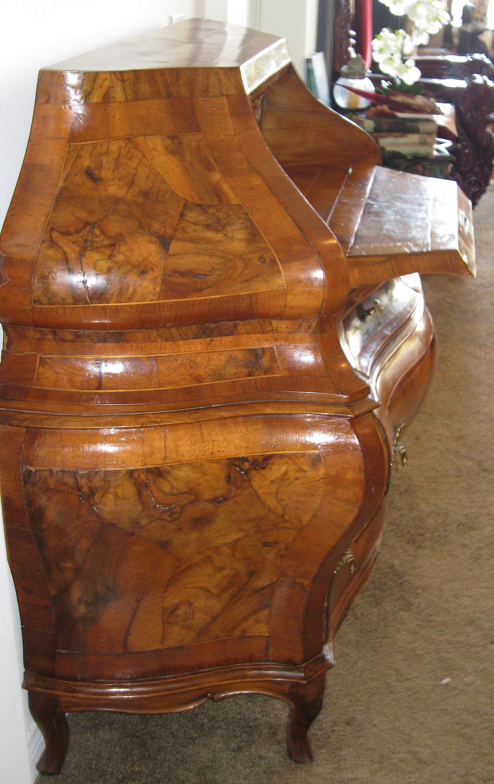Italian Rococo Bombe Secretary  side view