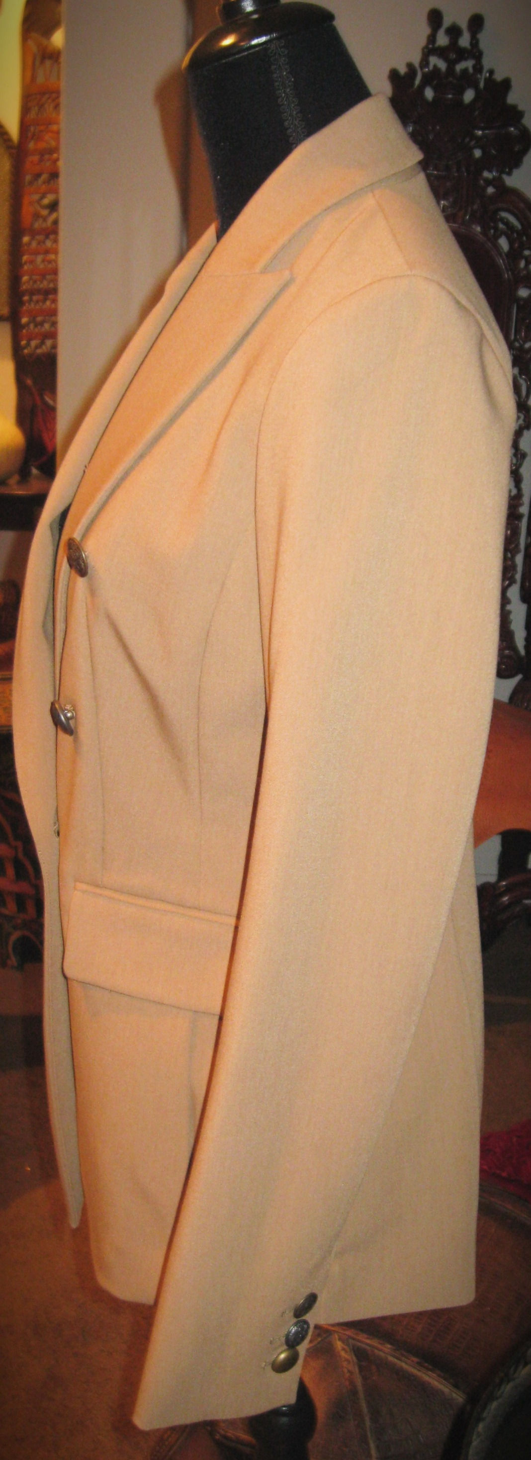 Double Breasted Carmel Tropical Peak Lapel Blazer side view