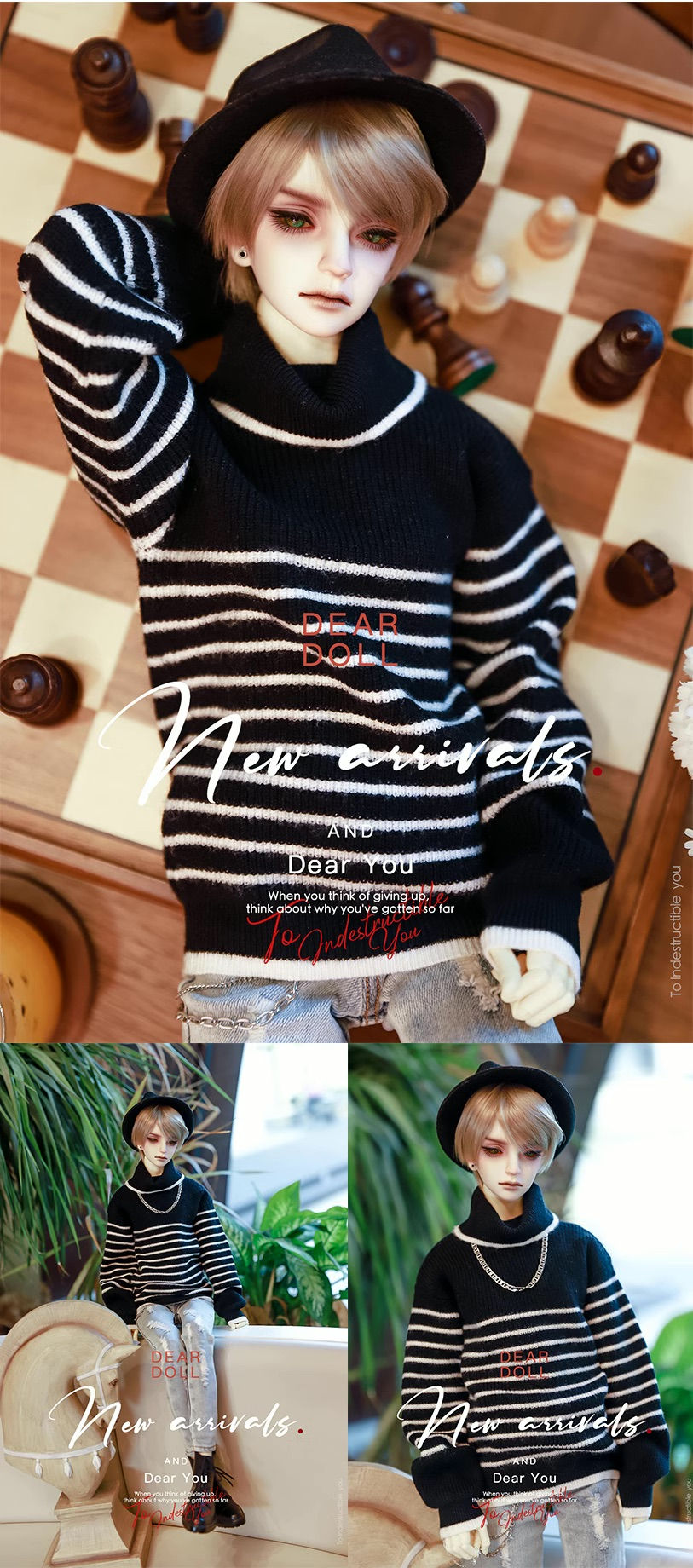 縮圖：High Neck Striped Sweater by Dear Doll