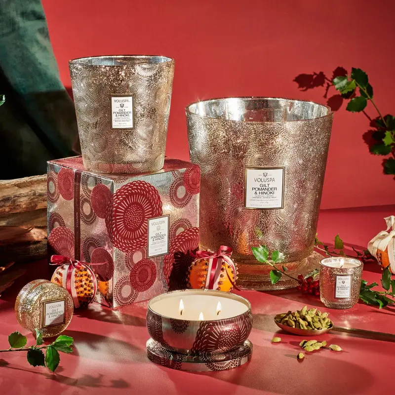 Miniatura: Gilt Pomander Hinoki 3 Wick Hearth Candle