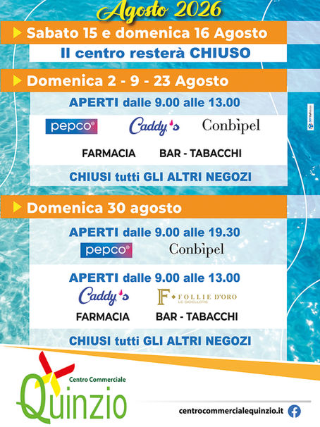 Orari di apertura Agosto 2026