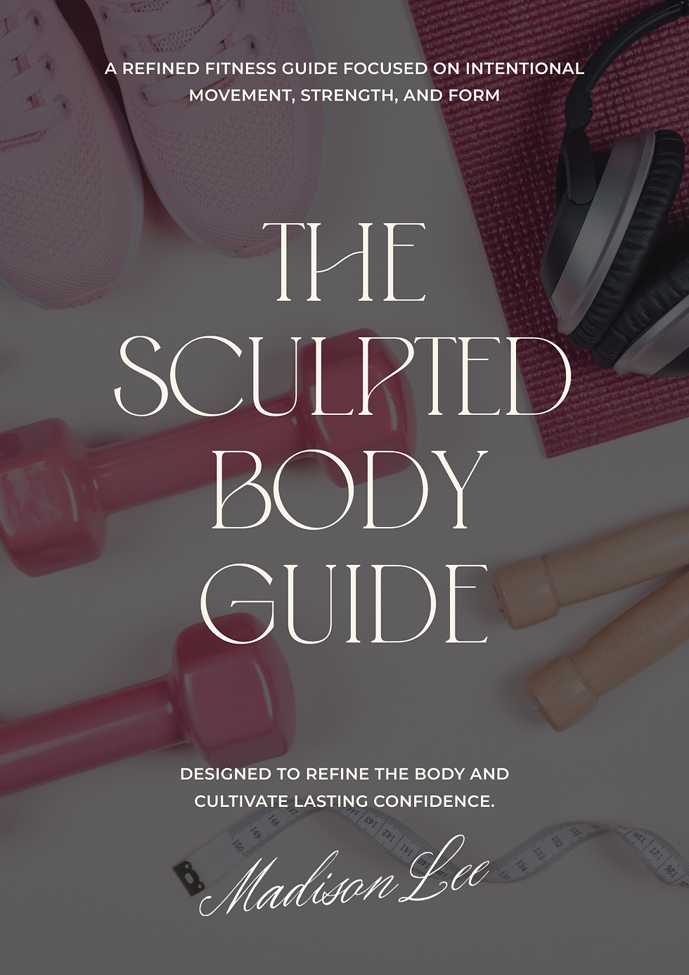 Cover of “The Sculpted Body Guide” with pink fitness equipment.