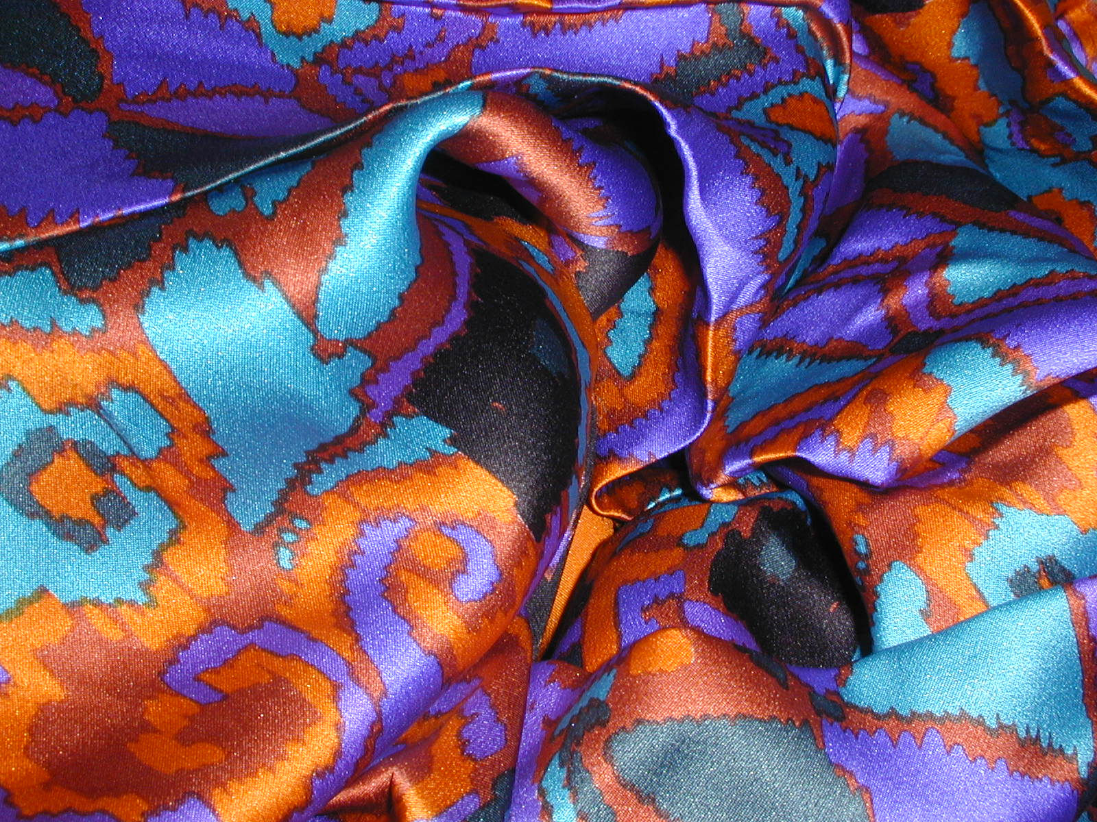 Purple/Teal/Orange Multi Colored Abstract Print Silk Charmeuse