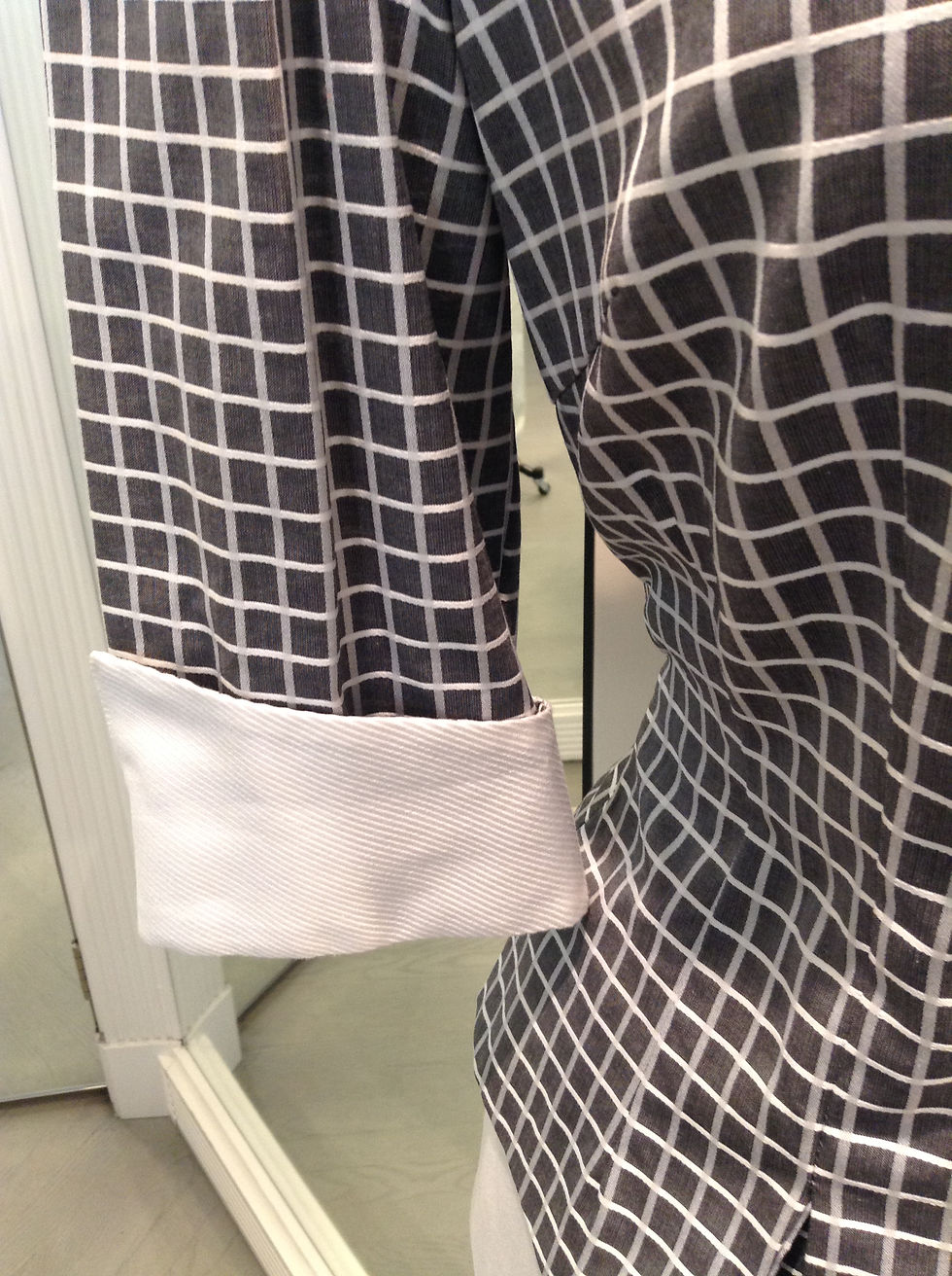 Thumbnail: V-Neck Mandarin Collar Blouse w/ Trim