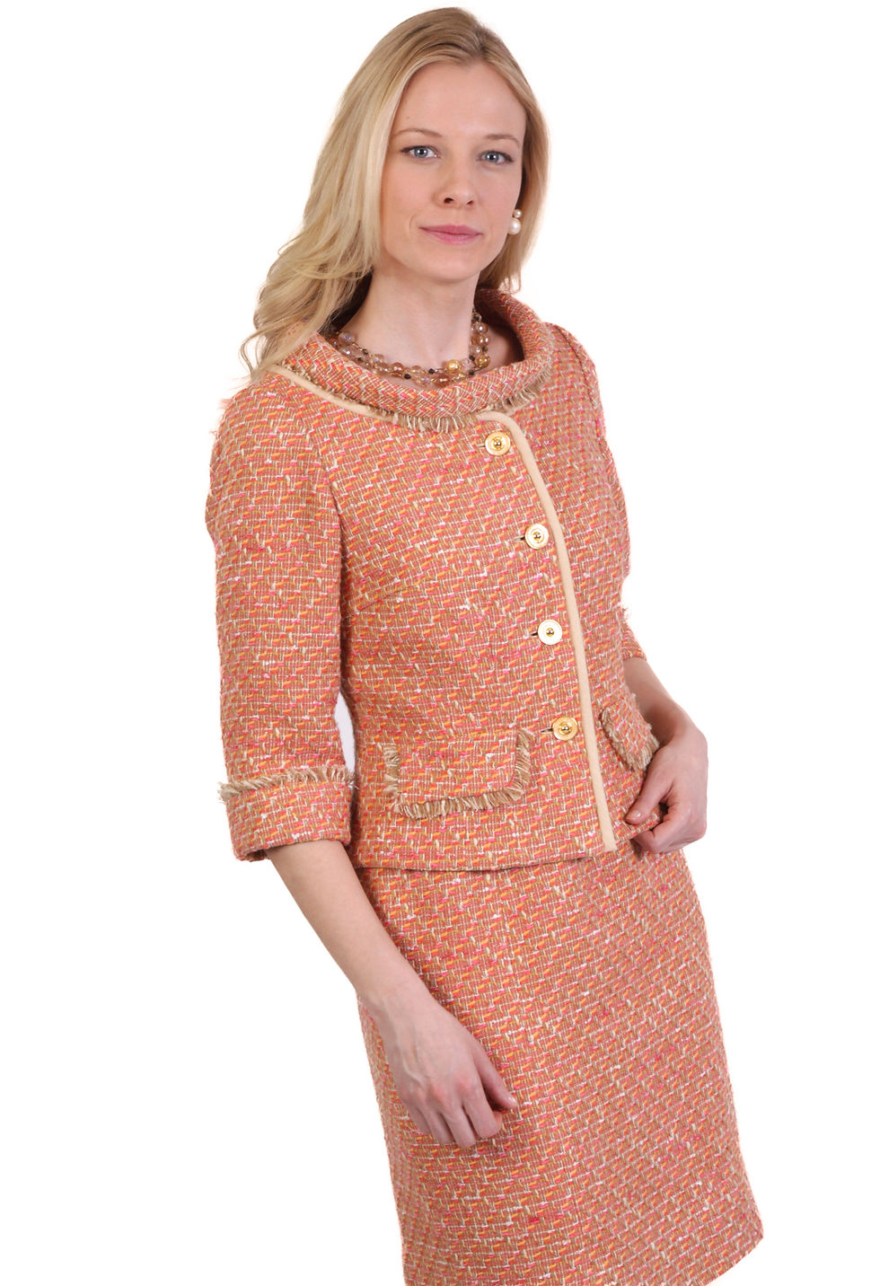 Boatneck 3 Button Jacket w/ Trim