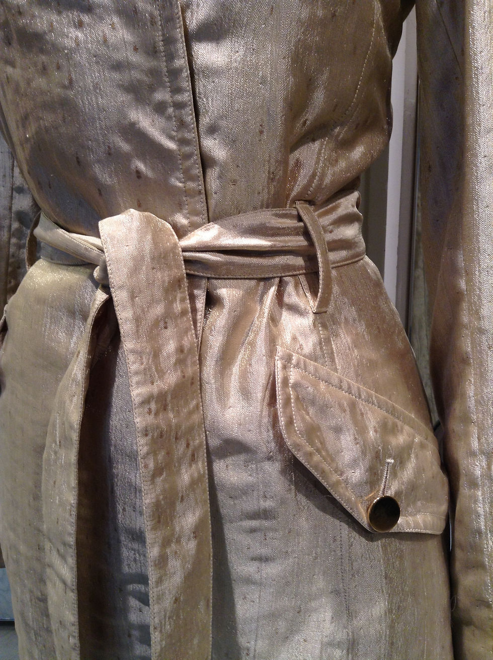 Thumbnail: Shimmer Gold Notched Collar Belted Trench Coat