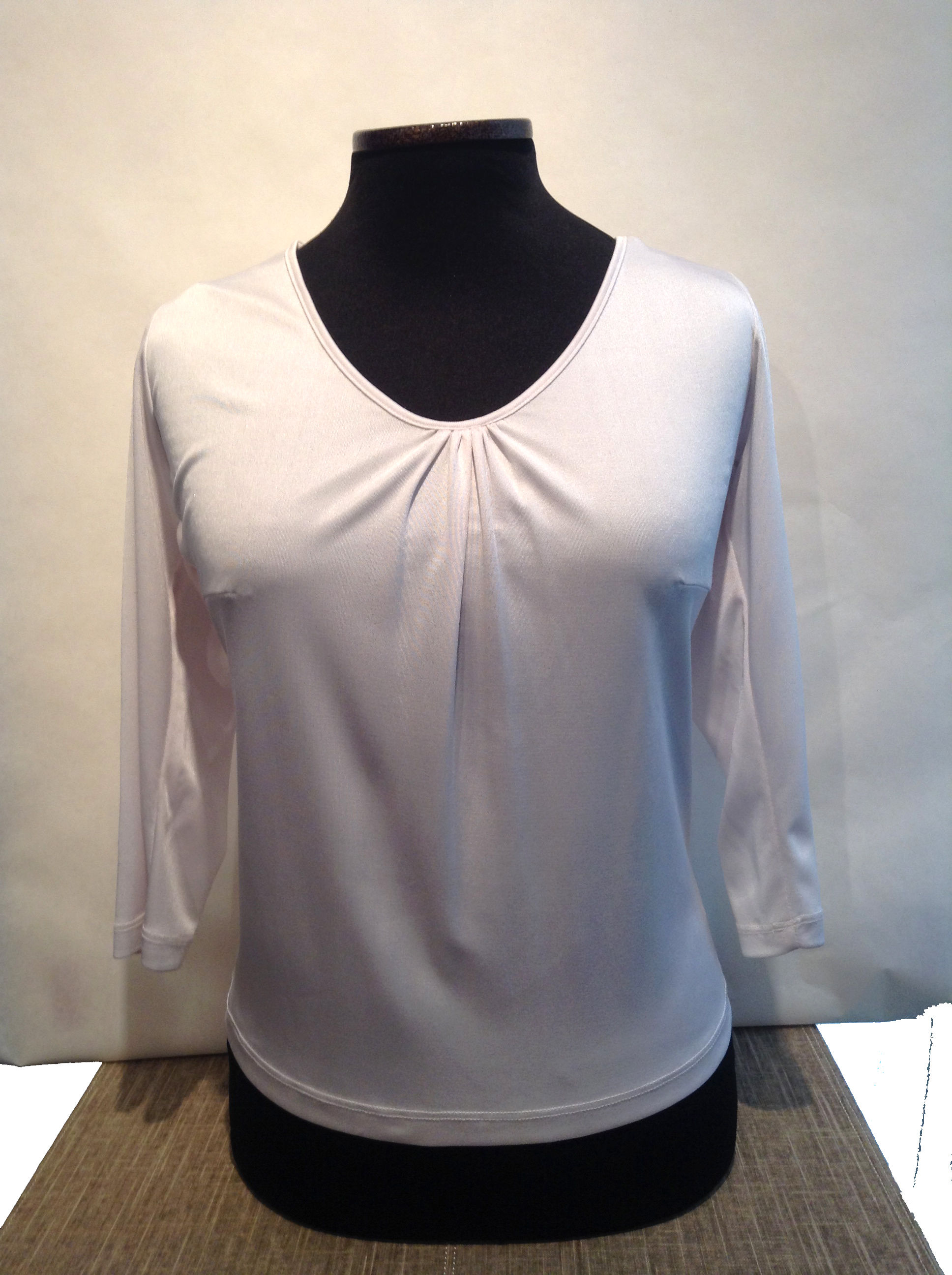 Luxury Silk Jersey Ruched V-Neck Blouse w/ 3/4 Slv