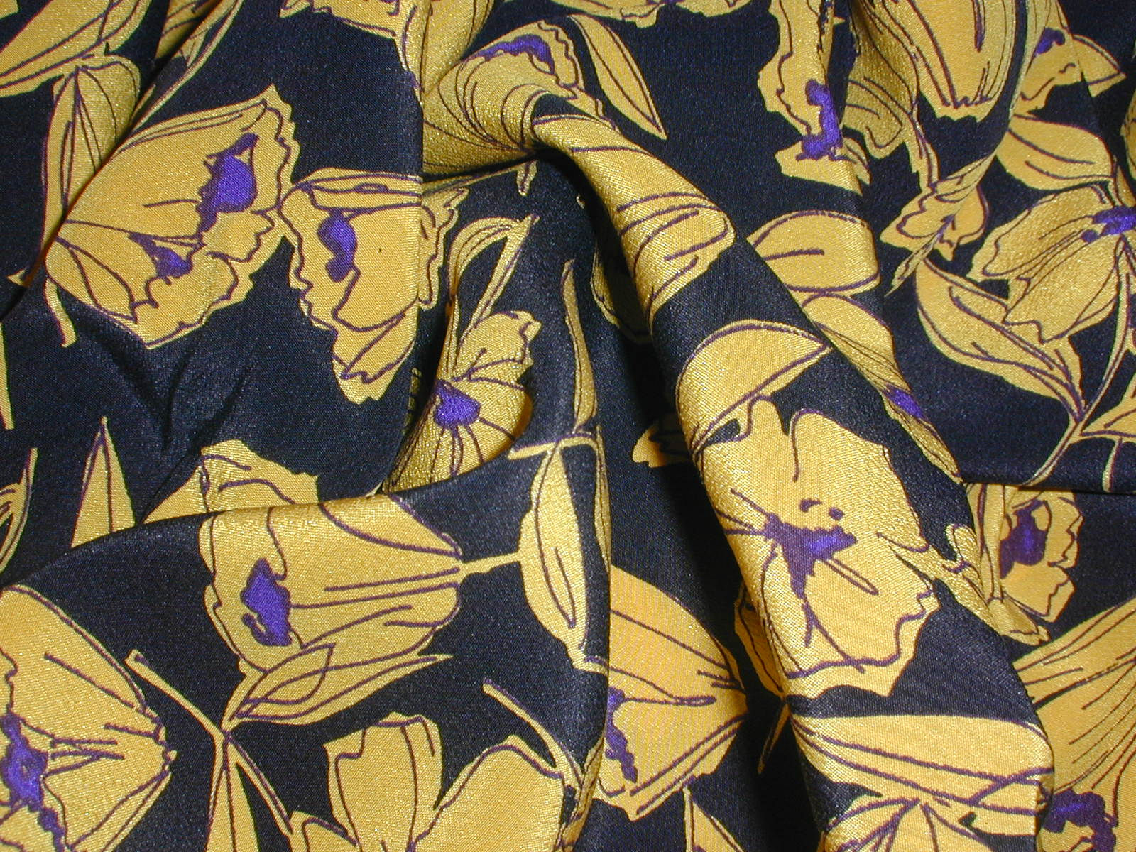 Yellow/Black/Purple Floral Print Silk Charmeuse