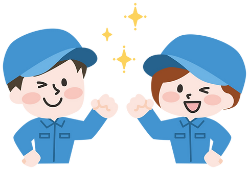 ウインクをする作業員たち