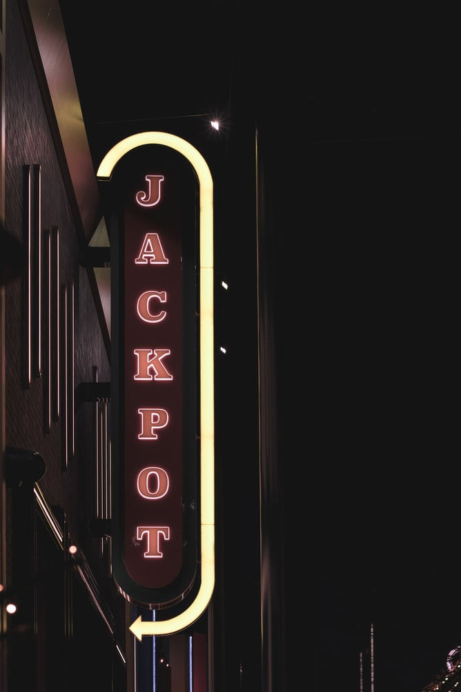 Neon sign with the word Jackpot