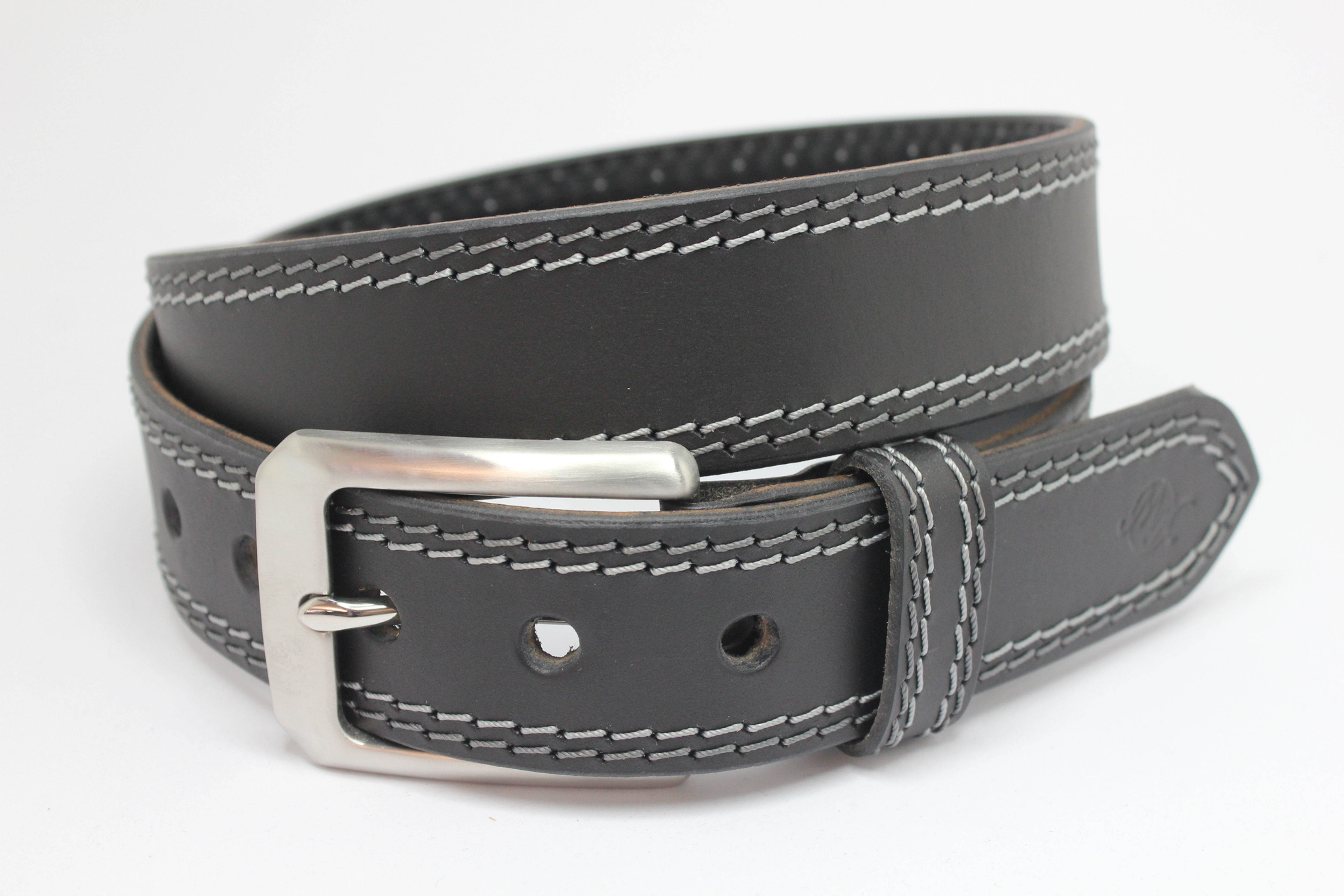 Matt schwarz Sattelleder Doppelnaht grau 4cm