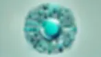 Abstract teal pattern with geometric and floral shapes arranged in a circle, featuring various textures and shades on a light teal background.
