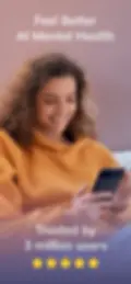 Smiling person in an orange hoodie looks at a phone. Text: "Feel Better AI Mental Health. Trusted by 3 million users." Five stars below.