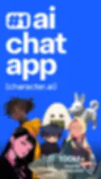 Characters and a white rabbit against a blue background. Text reads "#1 AI chat app (character.ai) 100M+ trusted downloads."