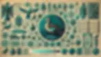 Teal-themed collage featuring a duck, Egyptian figures, ancient symbols, and a palette of teal shades. Text reads "THE HISTORY OF TEAL."