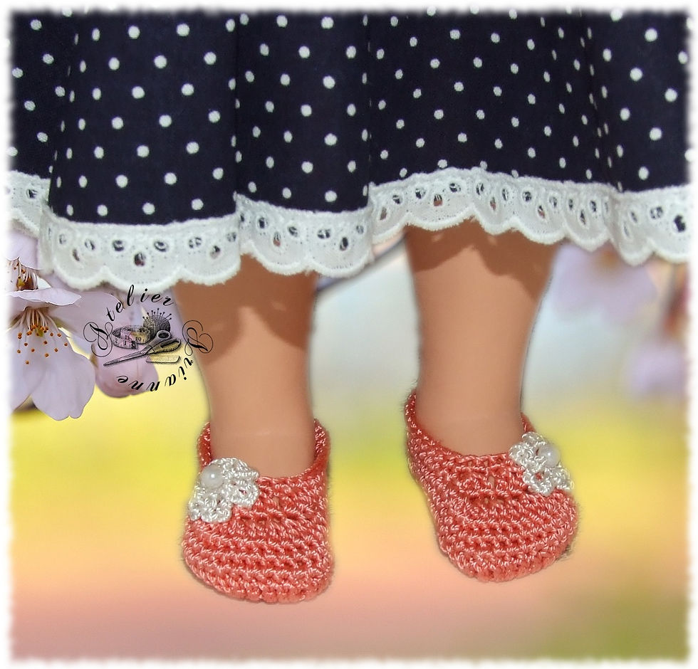Miniature : Chaussures et sac poupée Modes et Travaux Françoise Ensemble Saumon