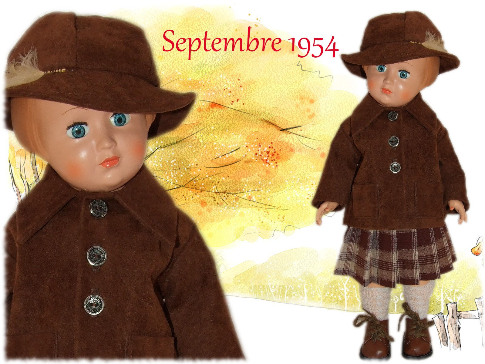 Tenue poupée Modes et Travaux pour Françoise Septembre 1954