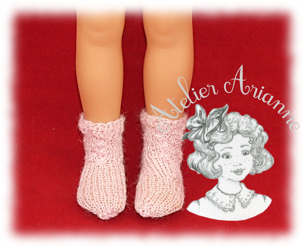Chaussettes roses tricotées pour: Corolle, Paola Reina, Patsy 33cm, Minouche