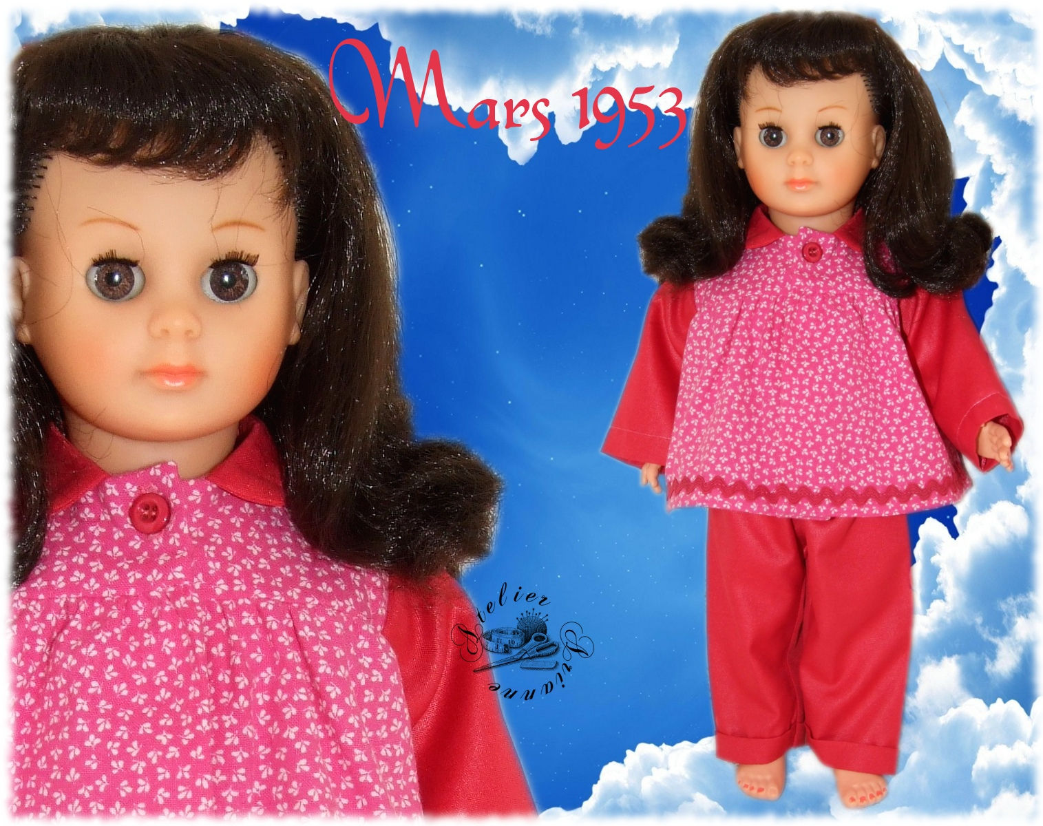 Commande pour Roselyne Tenue pour poupée Françoise Modes et Travaux Mars 1953